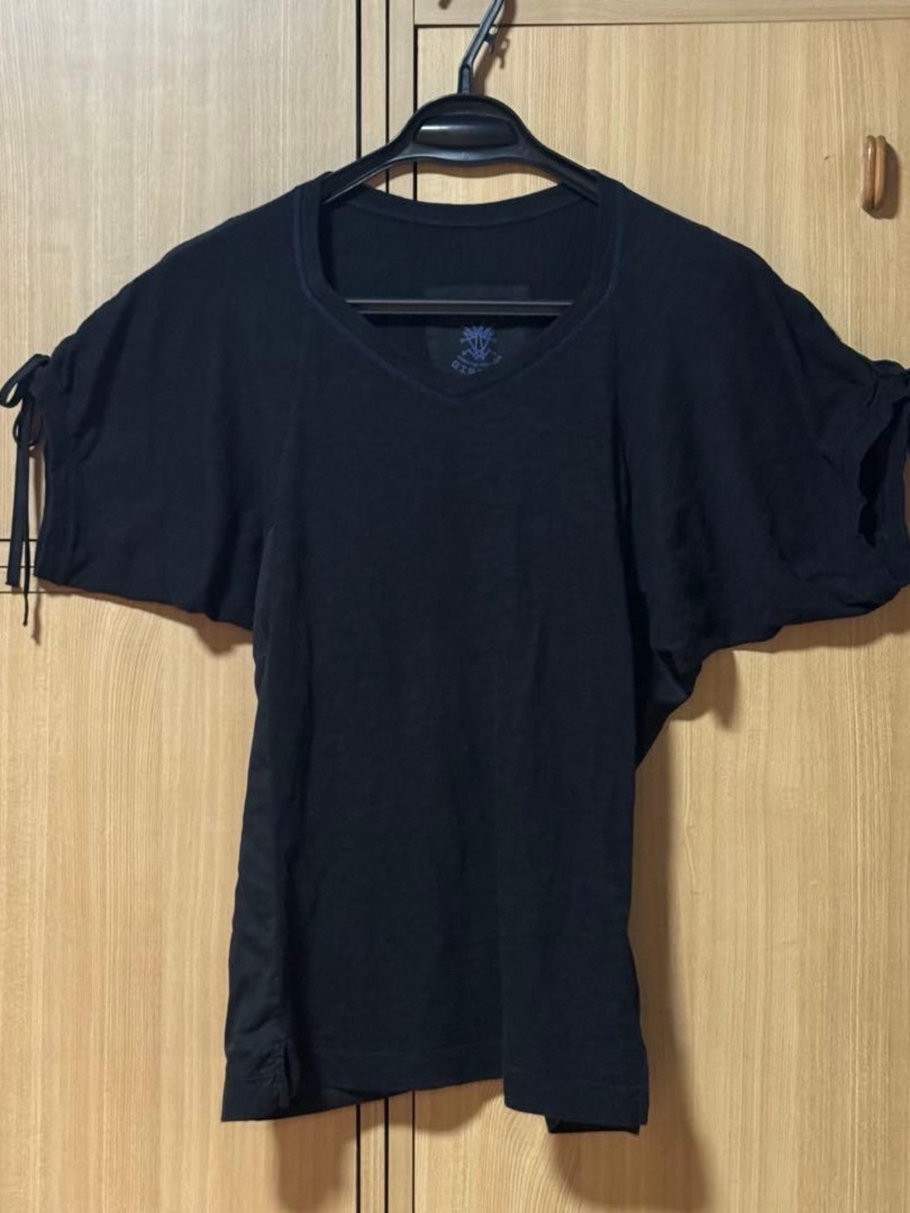 Marithe Francois Girbaud Black Short-Sleeve V-Neck Tee with Sleeve Ties